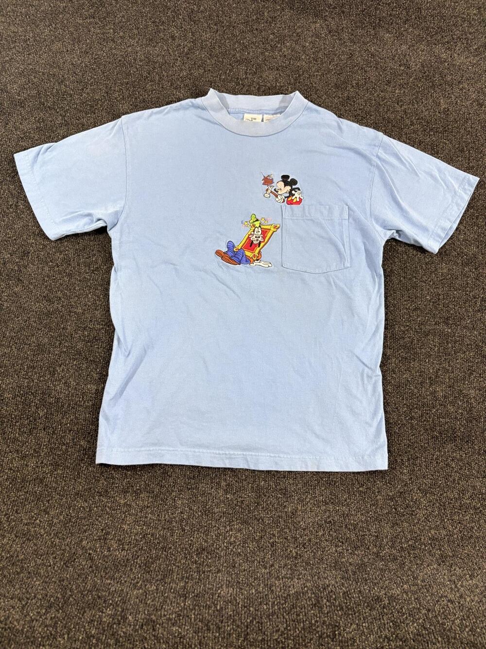Vintage The Disney Store Shirt Mens M Blue Mickey Goofy Embroidered T Shirt